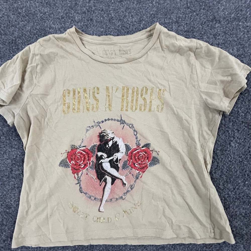 Guns N' Roses Graphic Tee Womens Size L Tan Sweet Child O' Mine Band Rock Shirt